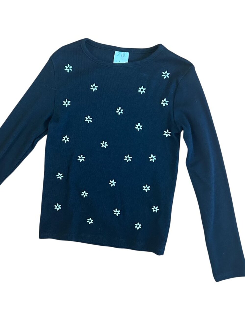Zara Girls Long Sleeve Tee Embroidered Daisy Size 9 Years, Girls Size Medium
